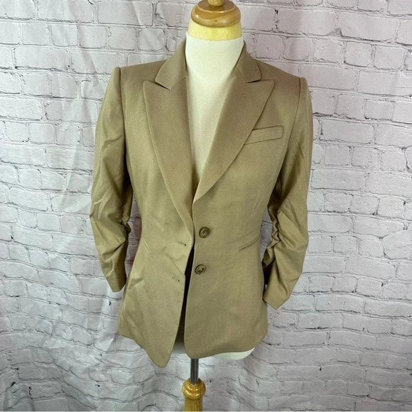 Gianni Bini Jackets & Blazers - gianni bini blazer jacket sz 4 neutral khaki ruched sleeve preppy office